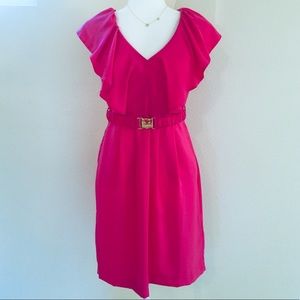 H&M Belted Ruffle Magenta Pink Mini Dress